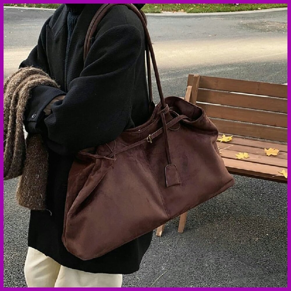 Oversized Suede Tote Handbag Top Handle Satchel Hobo Bag - Picture 2 of 4